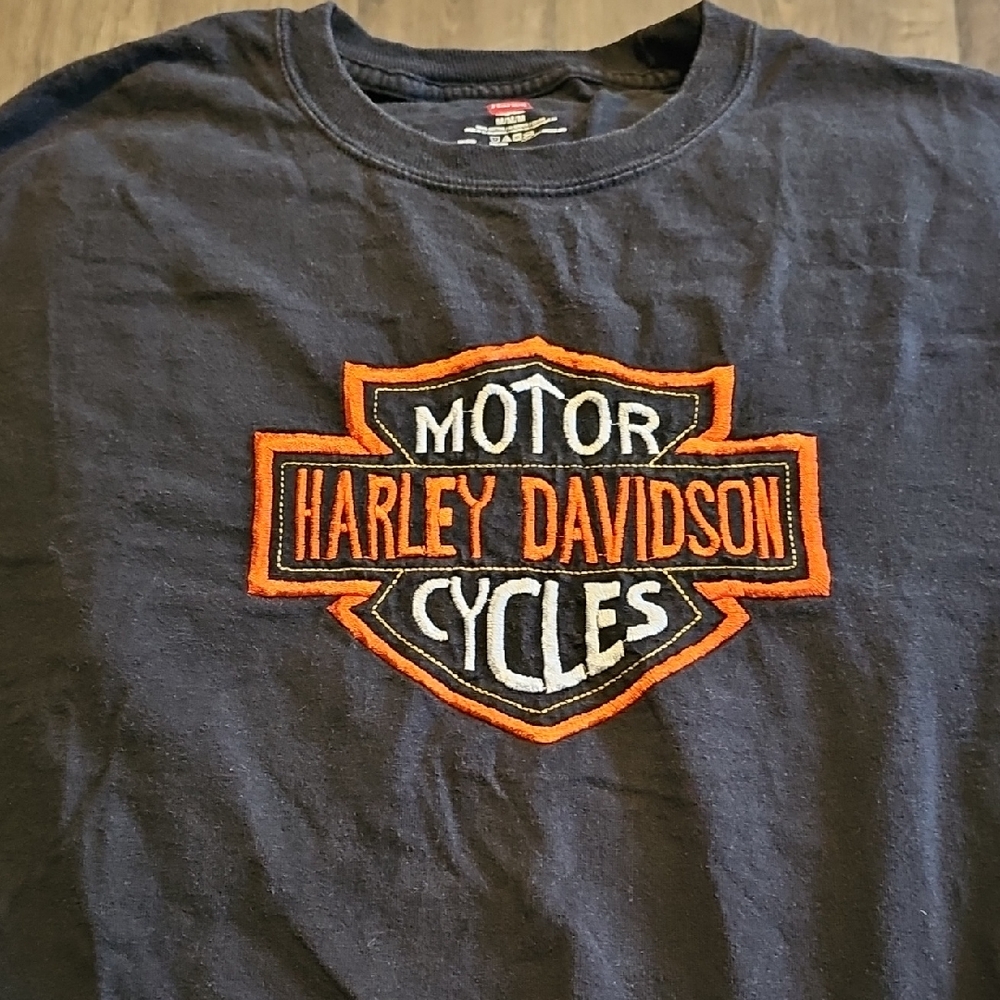 Harley-Davidson Black Orange Tee Shirt Medium Bikercore Motorcyle Embroidered